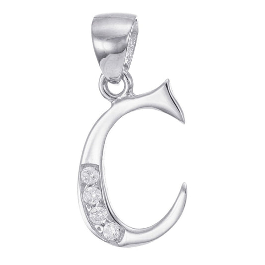 9ct Solid White Gold Initial Pendant Letter C - 23mm PD60002-9W-C