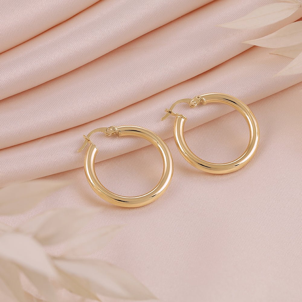 9ct Solid Yellow Gold Plain Hoop Earrings ERV0013S