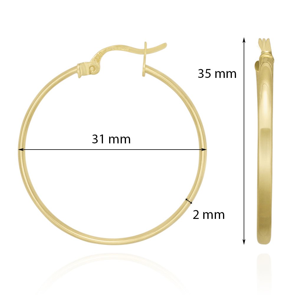 9ct Yellow Gold Plain Hoop Earrings