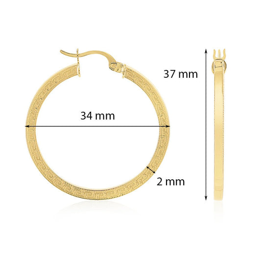 9ct Solid Yellow Gold Greek Key Hoop Earrings ERV0222M