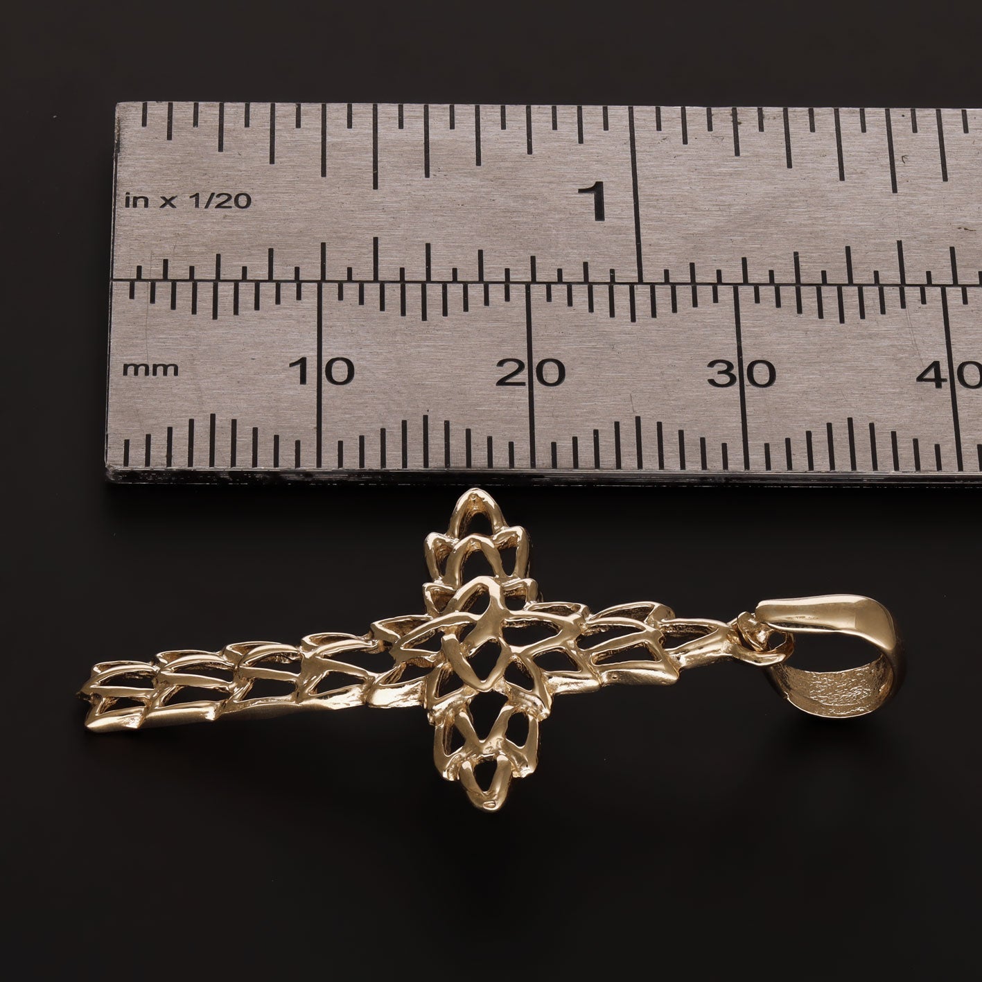 9ct Solid Gold Unique Mesh Design Cross Pendant - 39mm PD60079-9Y