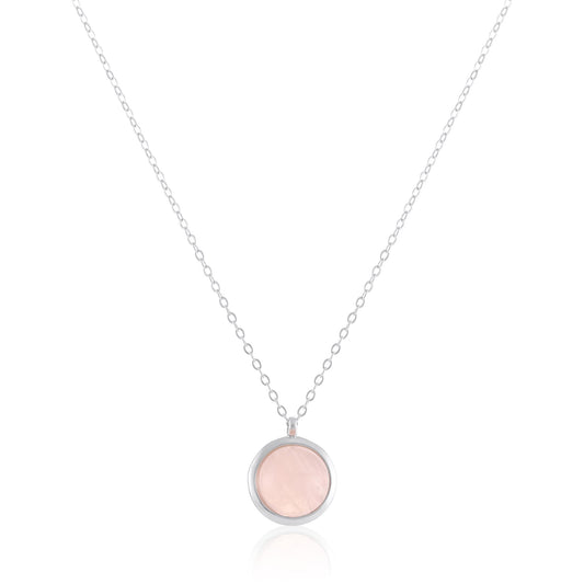 Silver rhodium plated necklace with rose quartz stone SNK6001.RQ