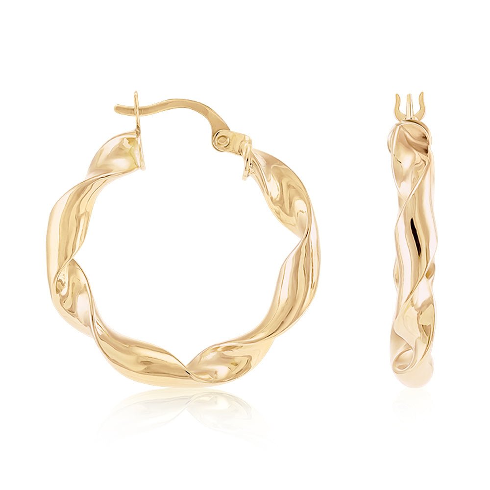 9ct Solid Yellow Gold Twisted Hoop Earrings ERV0383S