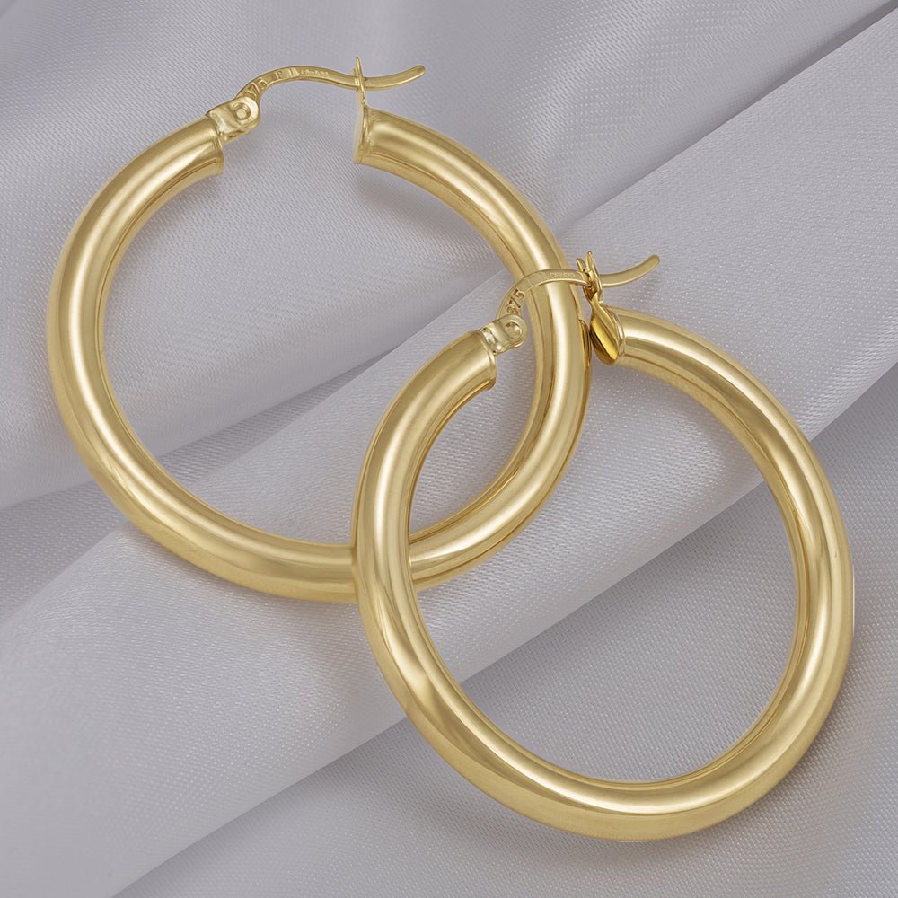 9ct Solid Yellow Gold Plain Hoop Earrings ERV0023M