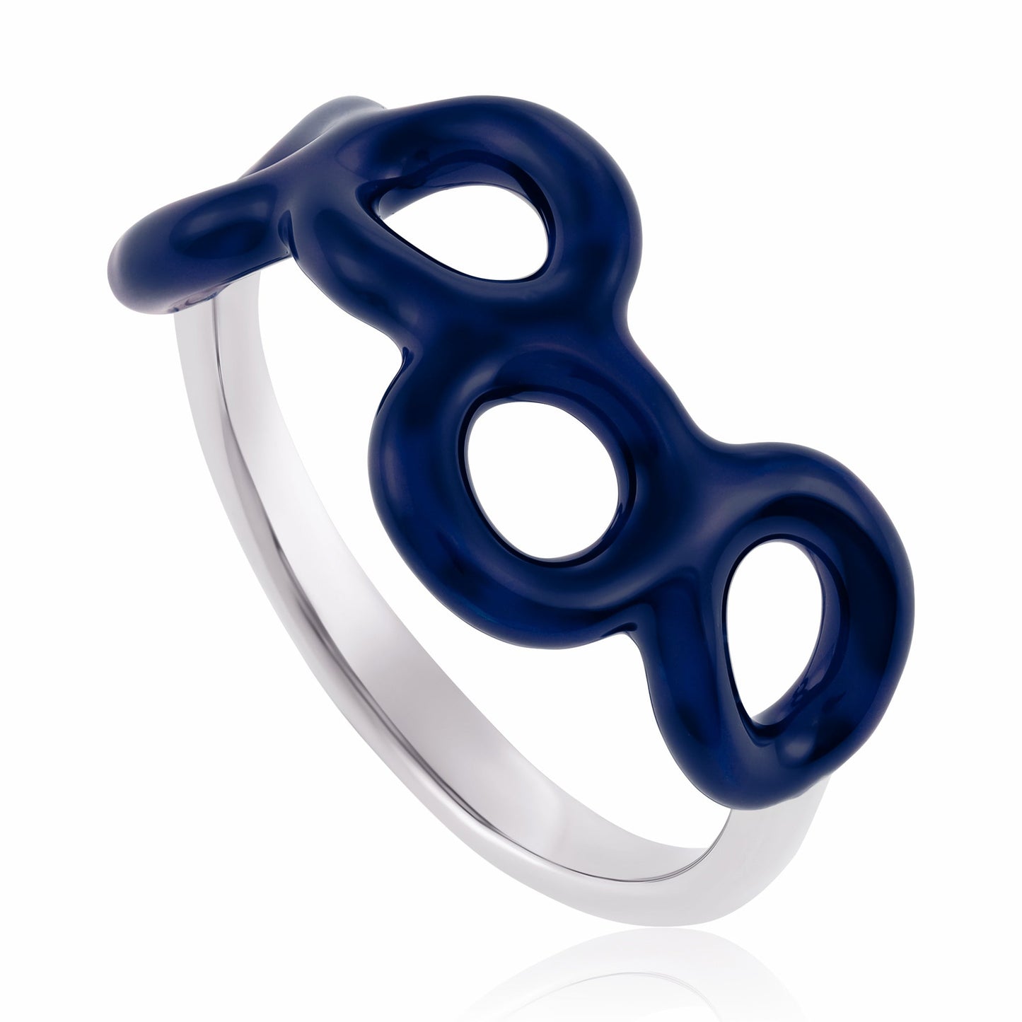 925 Silver Rhodium Plated Blue Enamel Twist Ring SRN3008