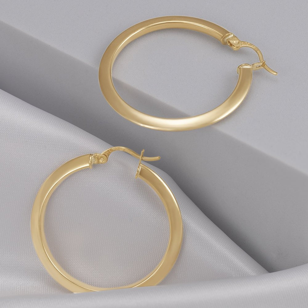 9ct Solid Yellow Gold Plain Hoop Earrings ERV0153