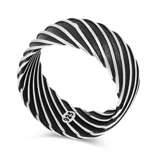 Sterling Silver Stripe Detailed Ring