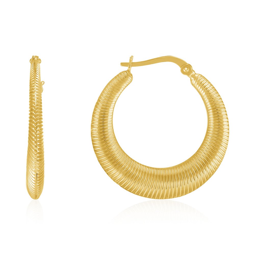 18ct Yellow Gold Ribbed Creole Hoop Earrings