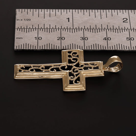 9ct Solid Gold Geometrical Frame Cross Pendant - 46mm PD60092-9Y