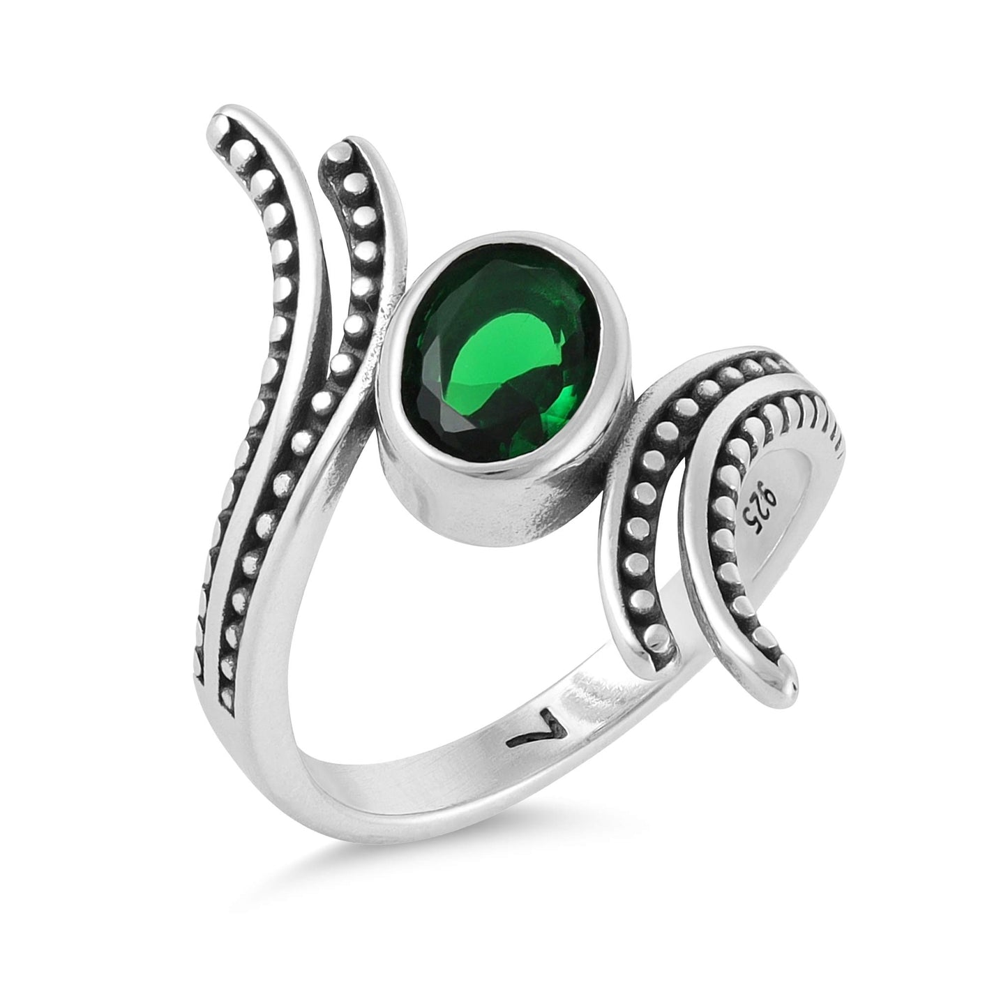 Sterling Silver Unique Design Green Gemstone Ring