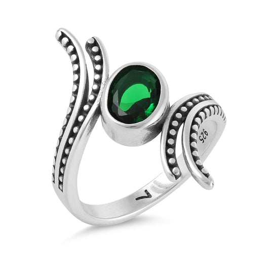 Sterling Silver Unique Design Green Gemstone Ring