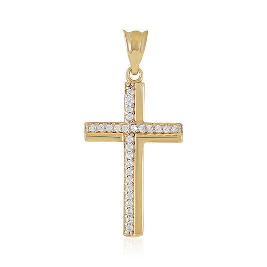 9ct Yellow Gold Cubic Zirconia Cross Pendant