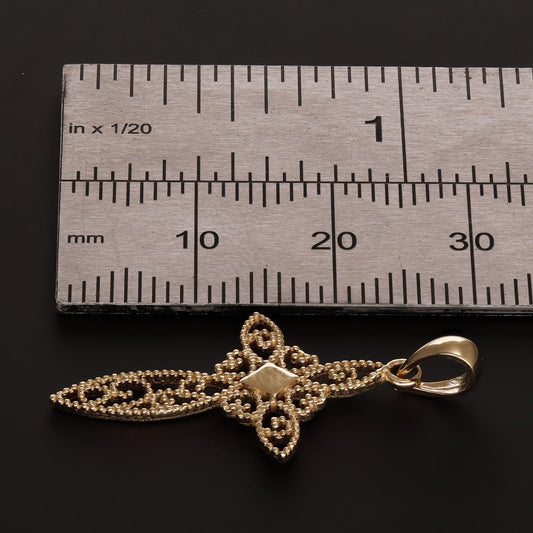 9ct Solid Gold Unique Patterned Cross Pendant - 31mm PD60077-9Y