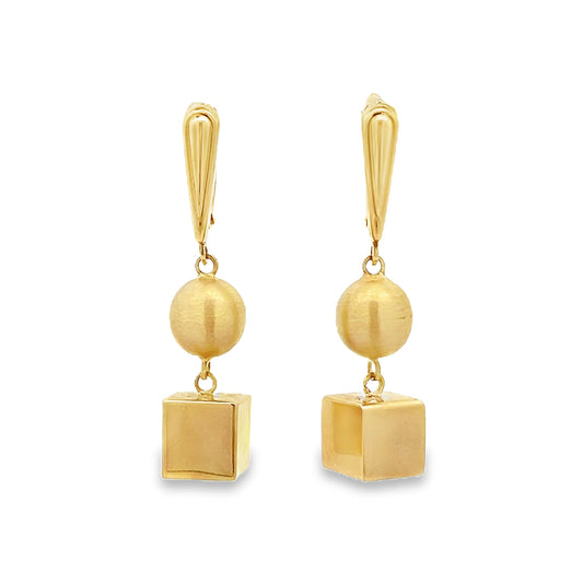 14ct Yellow Gold Cube Drop Earrings