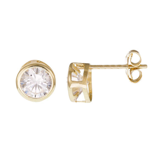 14ct Solid Yellow Gold 7mm Circle Cubic Zirconia Stud Earrings ER20163-14Y