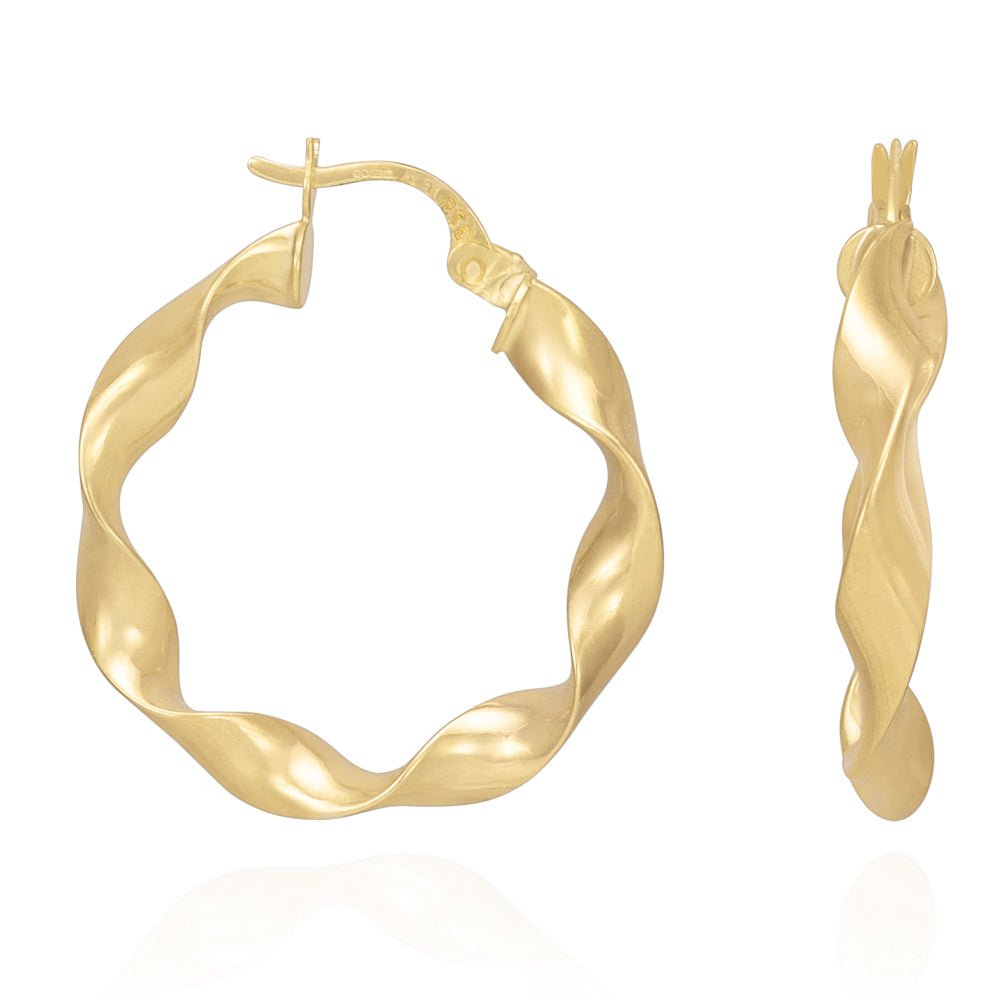 9ct Solid Yellow Gold Twisted Hoop Earrings ERV0519S