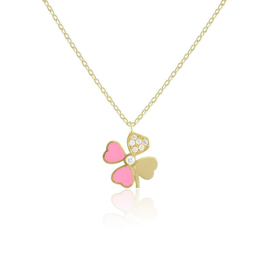 925 sterling silver pink cubic zirconia clover necklace PNK8008-P