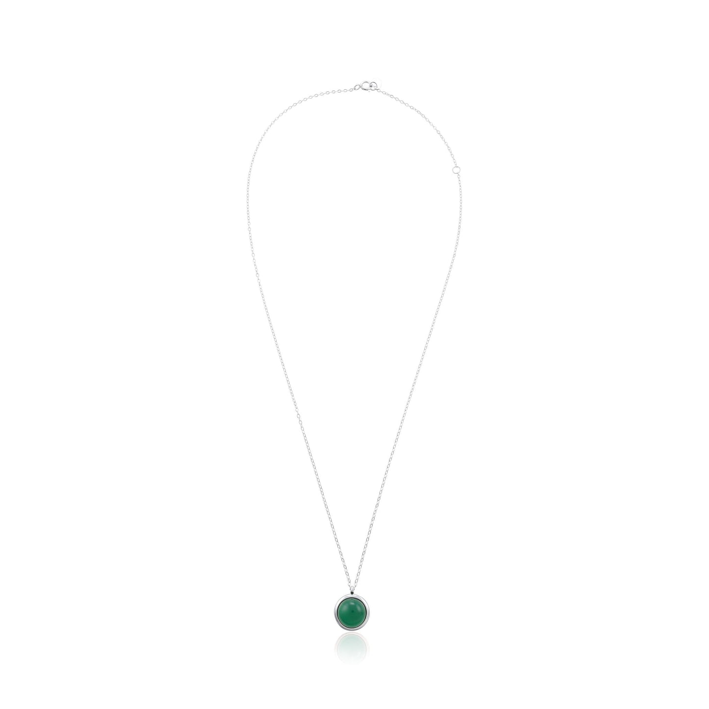 Silver rhodium plated necklace with green agate SNK6001.GA