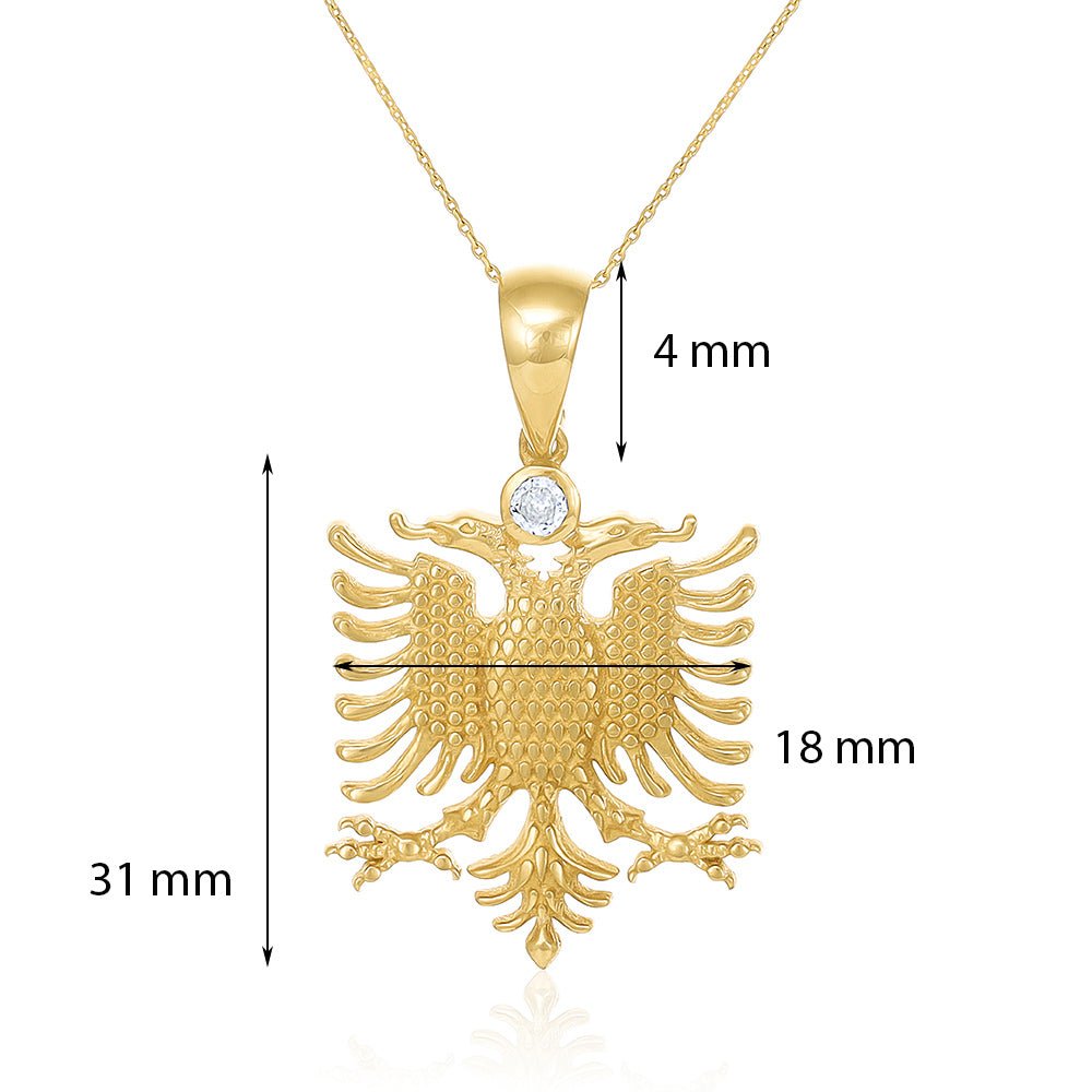 14ct Yellow Gold Cubic Zirconia Albanian Eagle Pendant