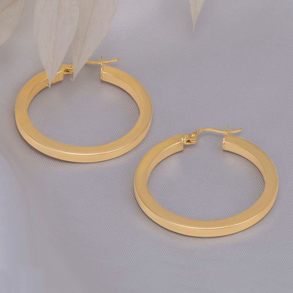 9ct Solid Yellow Gold Plain Hoop Earrings ERV0053L