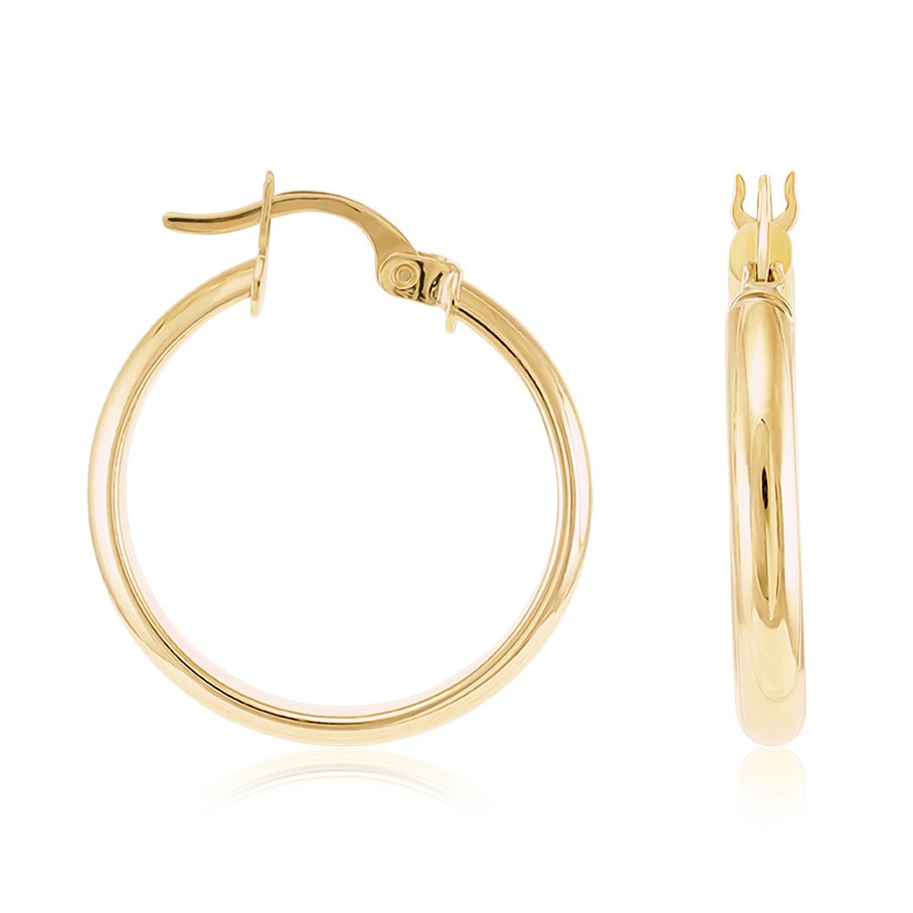 9ct Solid Yellow Gold Plain Hoop Earrings ERV0132S