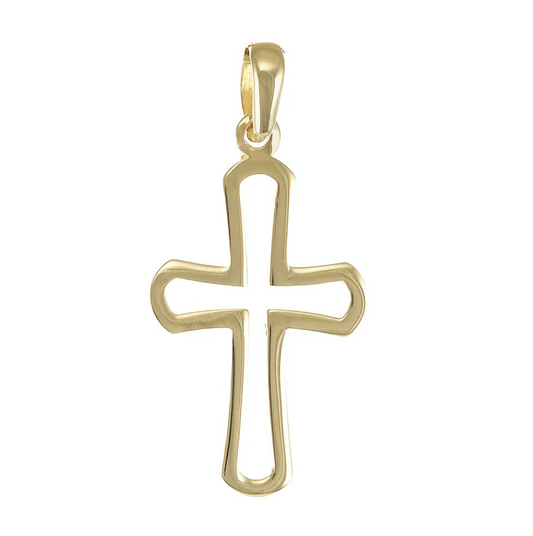 9ct Yellow Gold Outline Polished Cross Pendant