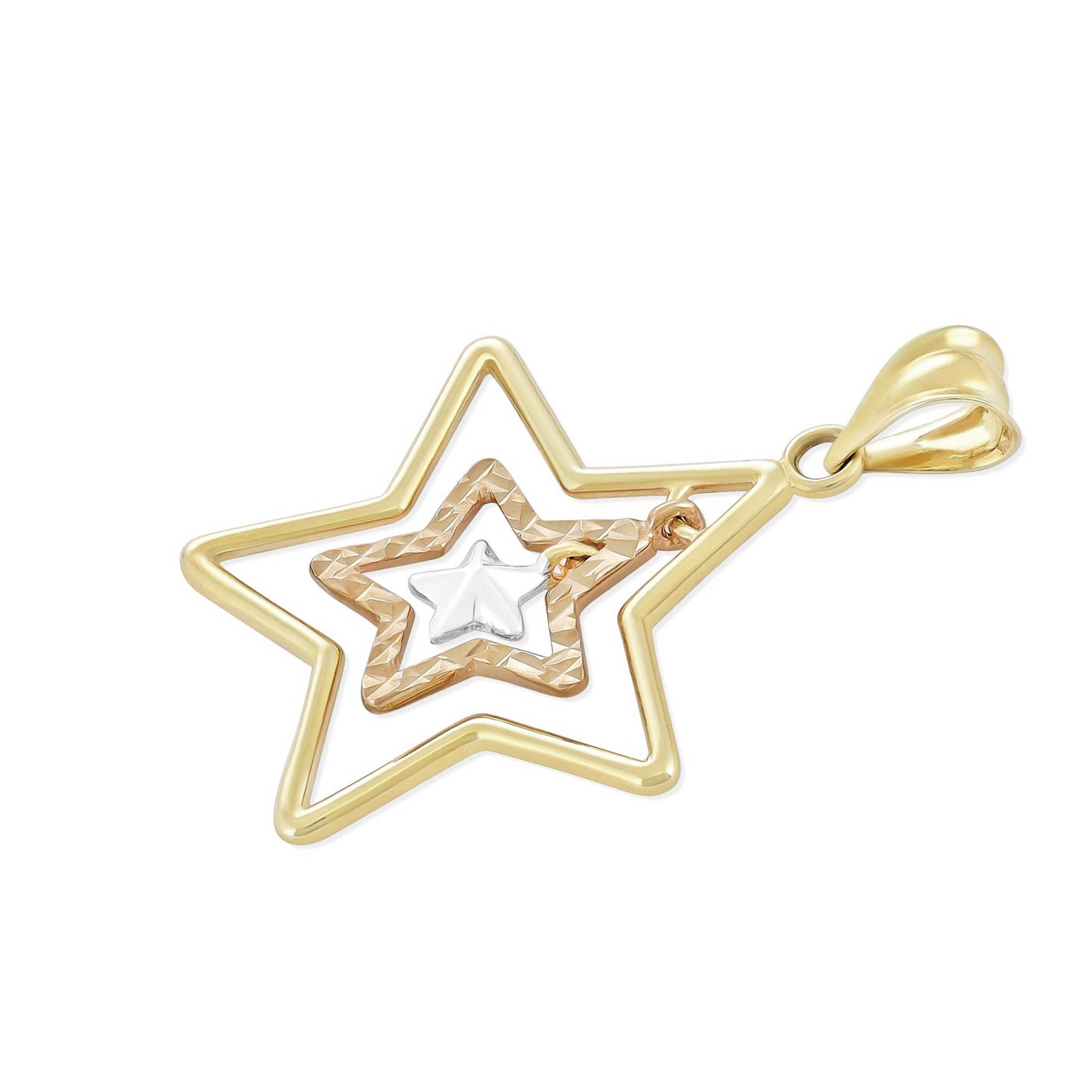 9ct Tri Colour Gold Triple Star Pendant