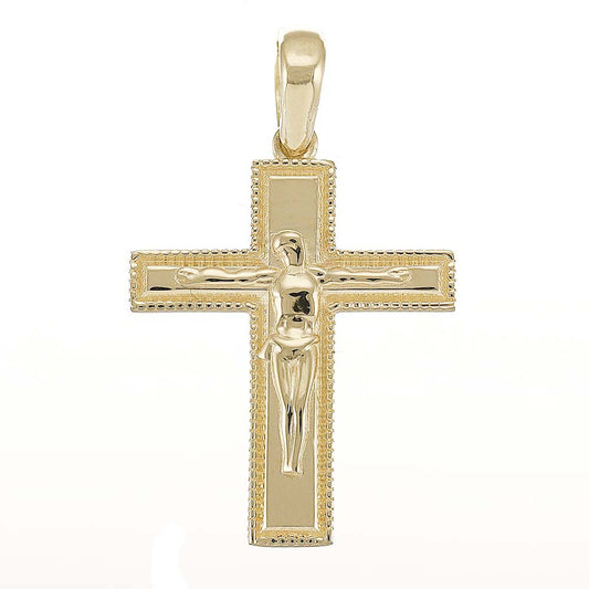 9ct Solid Gold Patterned Crucifix Cross - 32mm PD60110-9Y