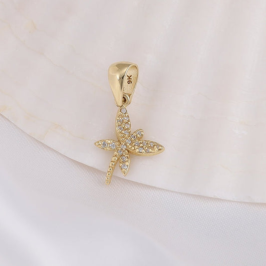 9ct Yellow Gold Cubic Zirconia Dragonfly Pendants PD60-9-46-10