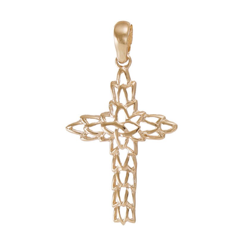 9ct Solid Gold Unique Mesh Design Cross Pendant - 39mm PD60079-9Y