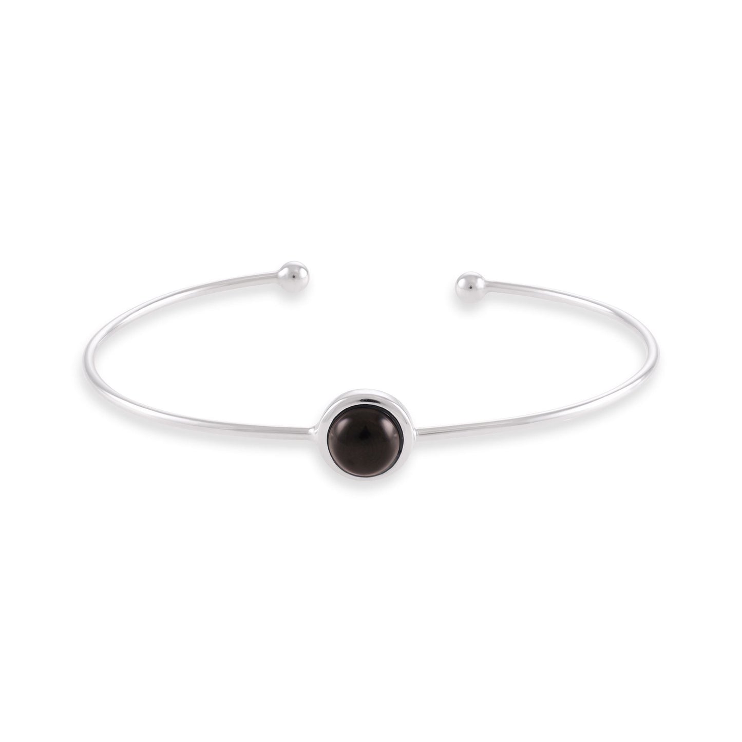 Silver rhodium plated bangle with black onyx stone SBN6001.BO