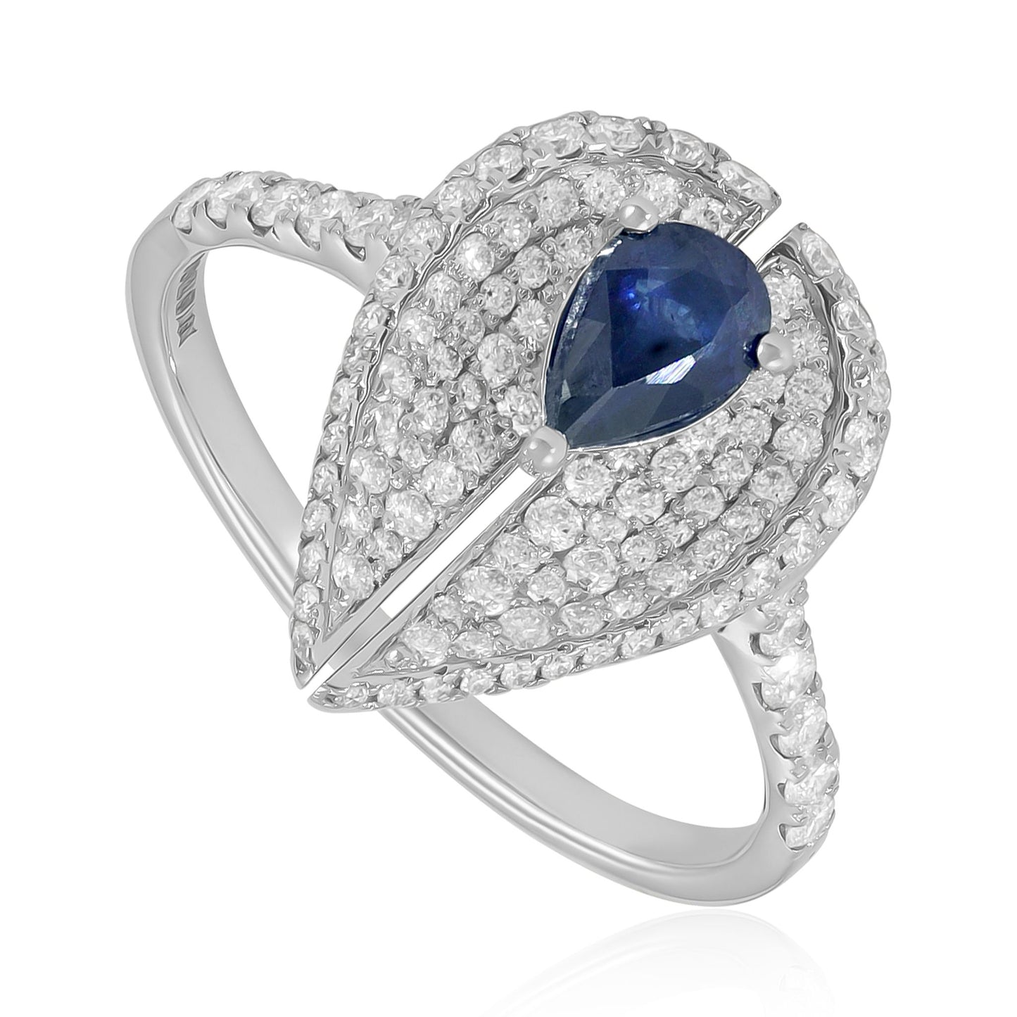 18ct White Gold Pear-Shaped Sapphire & Diamond Pave Ring