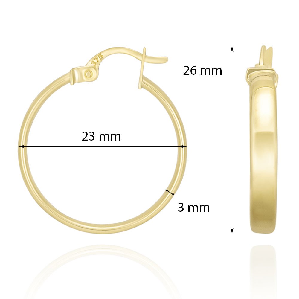 9ct Solid Yellow Gold Plain Hoop Earrings ERV0112S