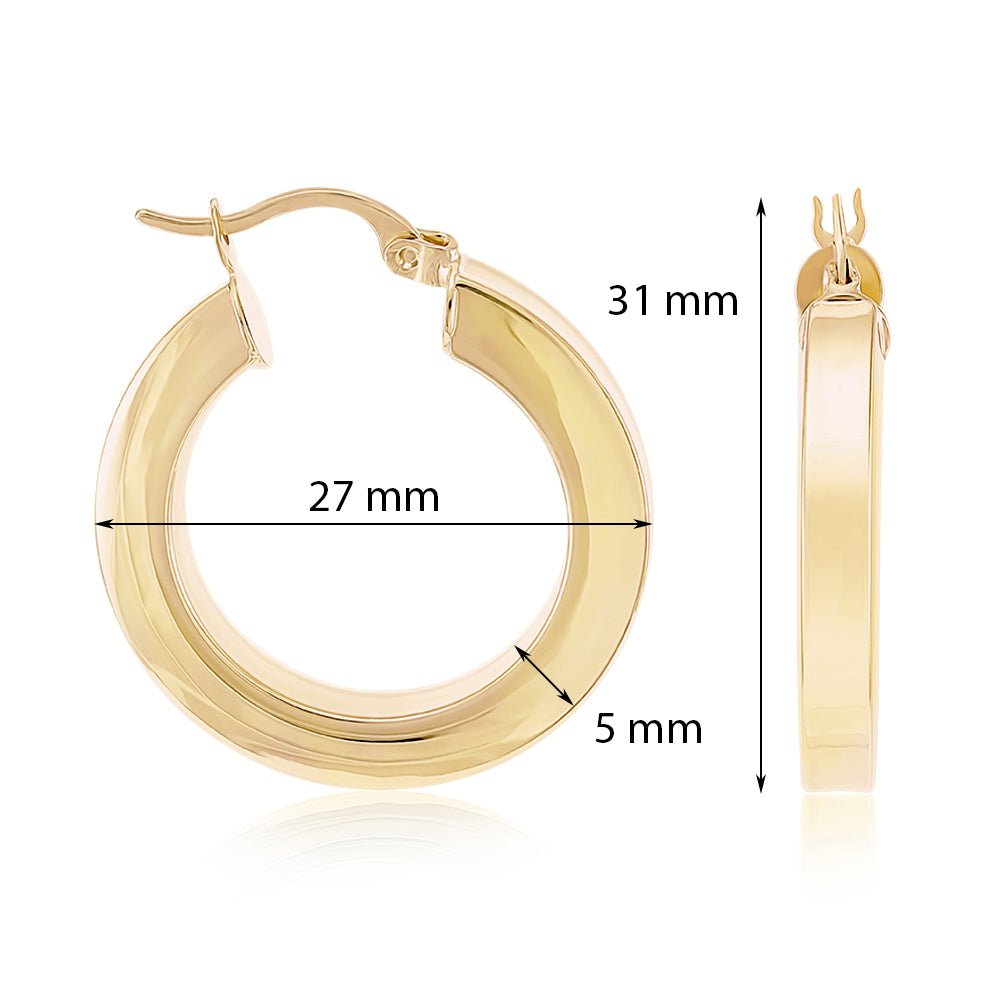 9ct Solid Yellow Gold Plain Hoop Earrings ERV0057M