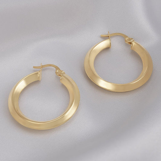 9ct Solid Yellow Gold Plain Hoop Earrings ERV0097S