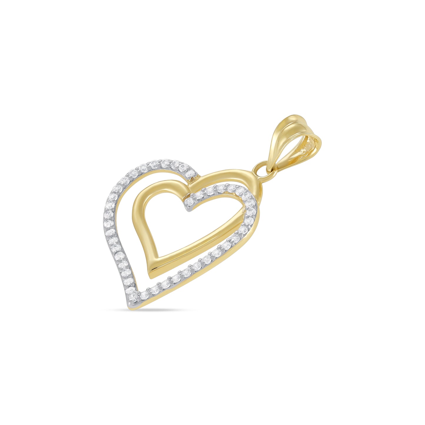 9ct Yellow Gold Cubic Zirconia Double Heart Pendant