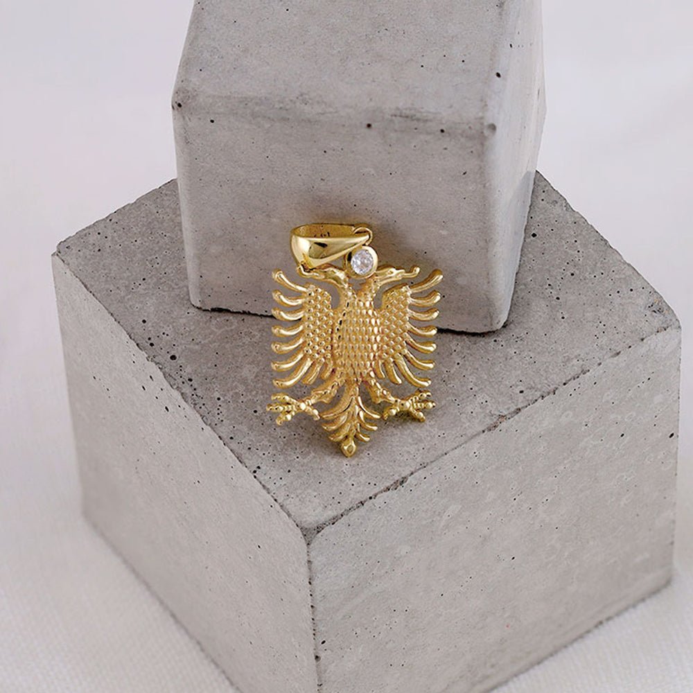 14ct Yellow Gold Cubic Zirconia Albanian Eagle Pendant