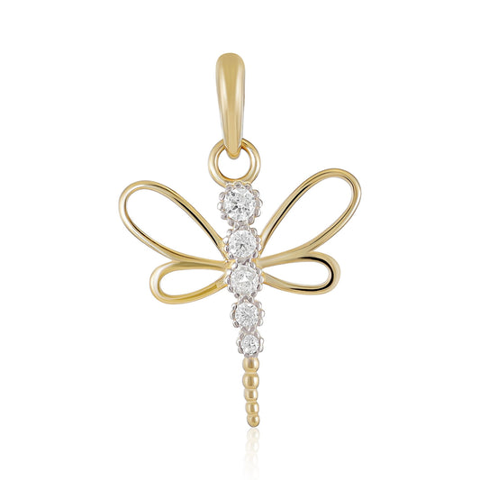 9ct Yellow Gold Delicate Dragonfly and Cubic Zirconia Pendant