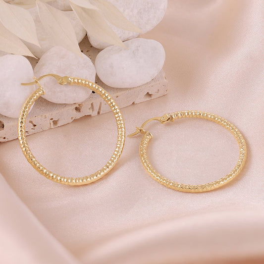 9ct Solid Yellow Gold Textured Hoop Earrings ERV0192M