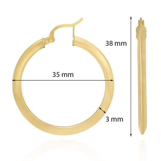 9ct Solid Yellow Gold Plain Hoop Earrings ERV0153