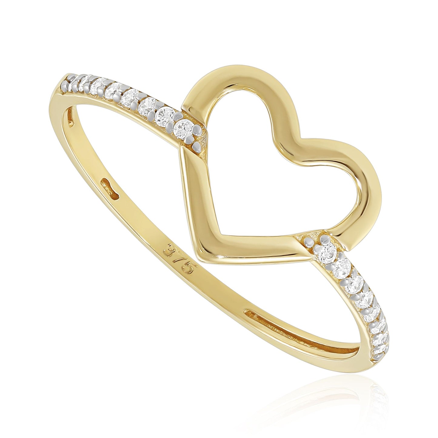 9ct Yellow Gold Cubic Zirconia Heart Ring