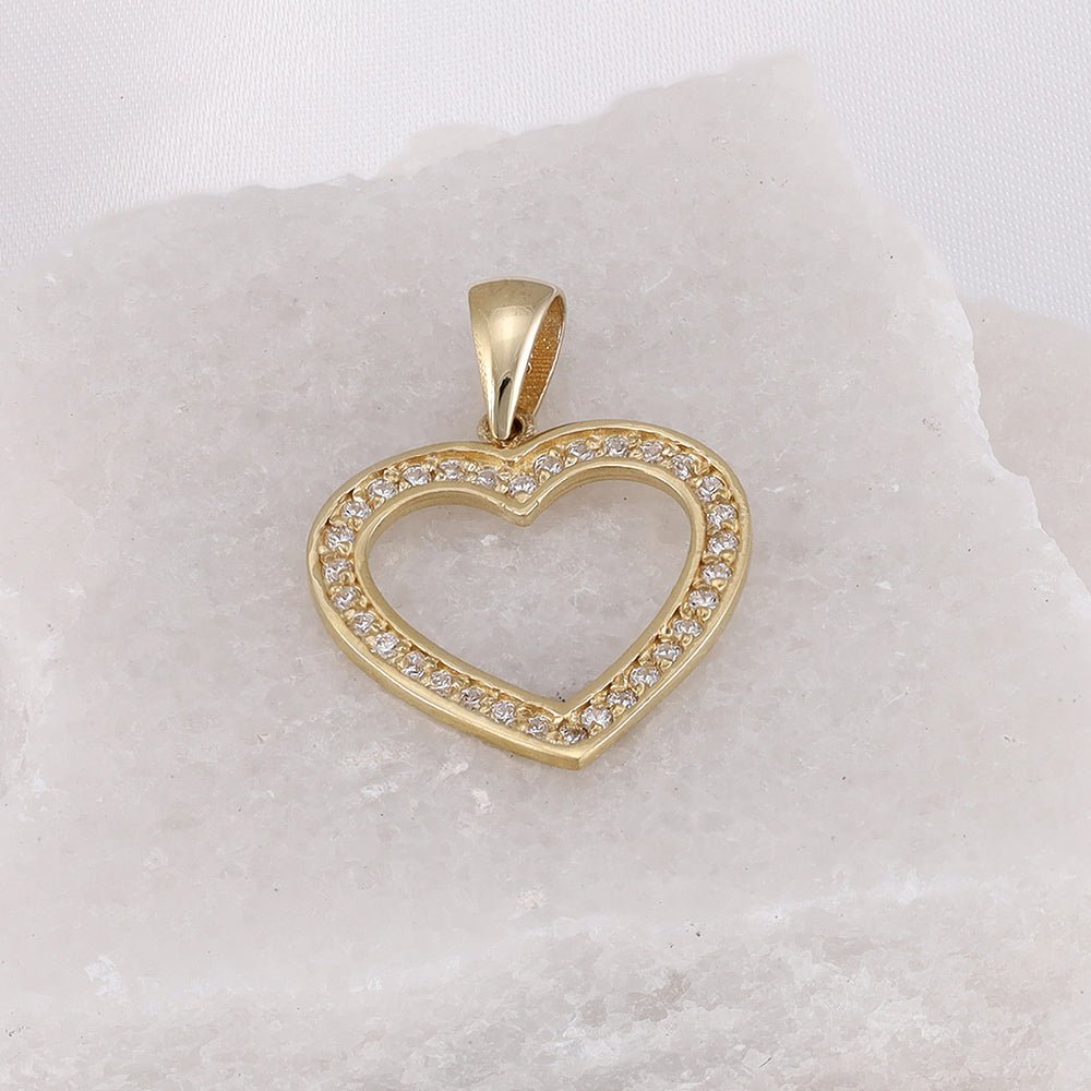 9ct Solid Yellow Cubic Zirconia Halo Heart Drop Pendants PD60-9-37-29