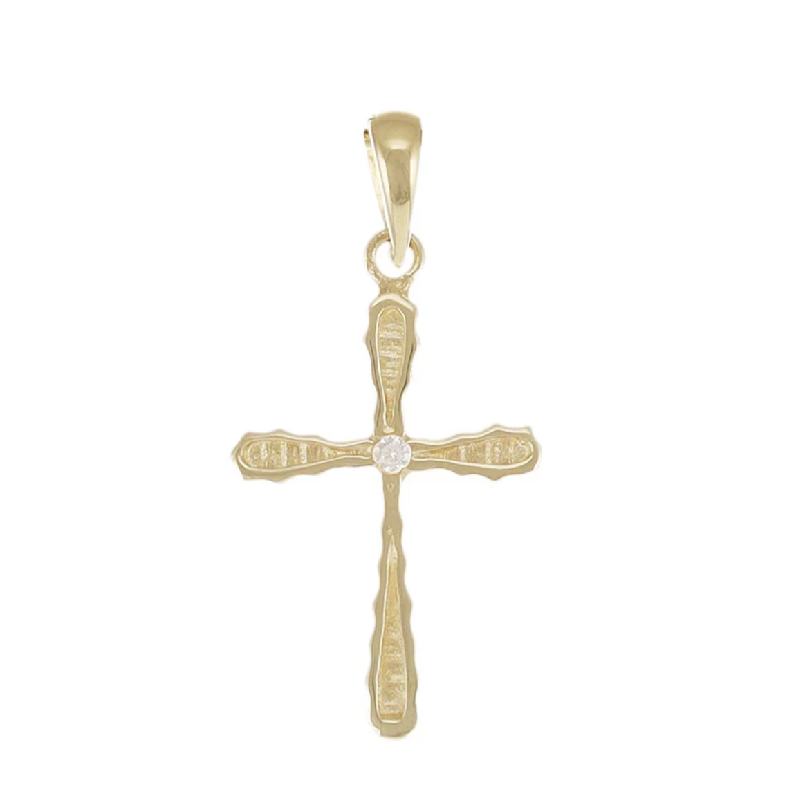 9ct Yellow Gold Gem-Set Patterned Cross Pendant