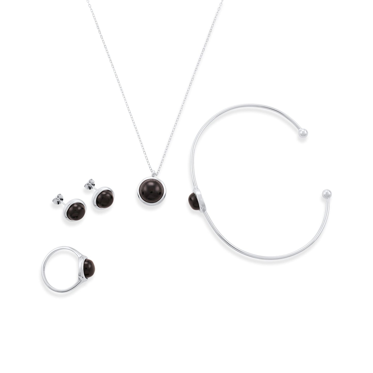 Silver rhodium plated necklace with black onyx stone SNK6001.BO