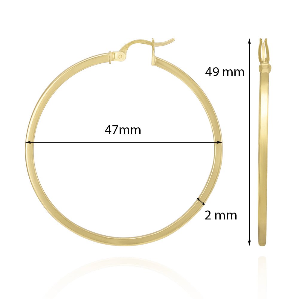 9ct Solid Yellow Gold Plain Hoop Earrings ERV0048L