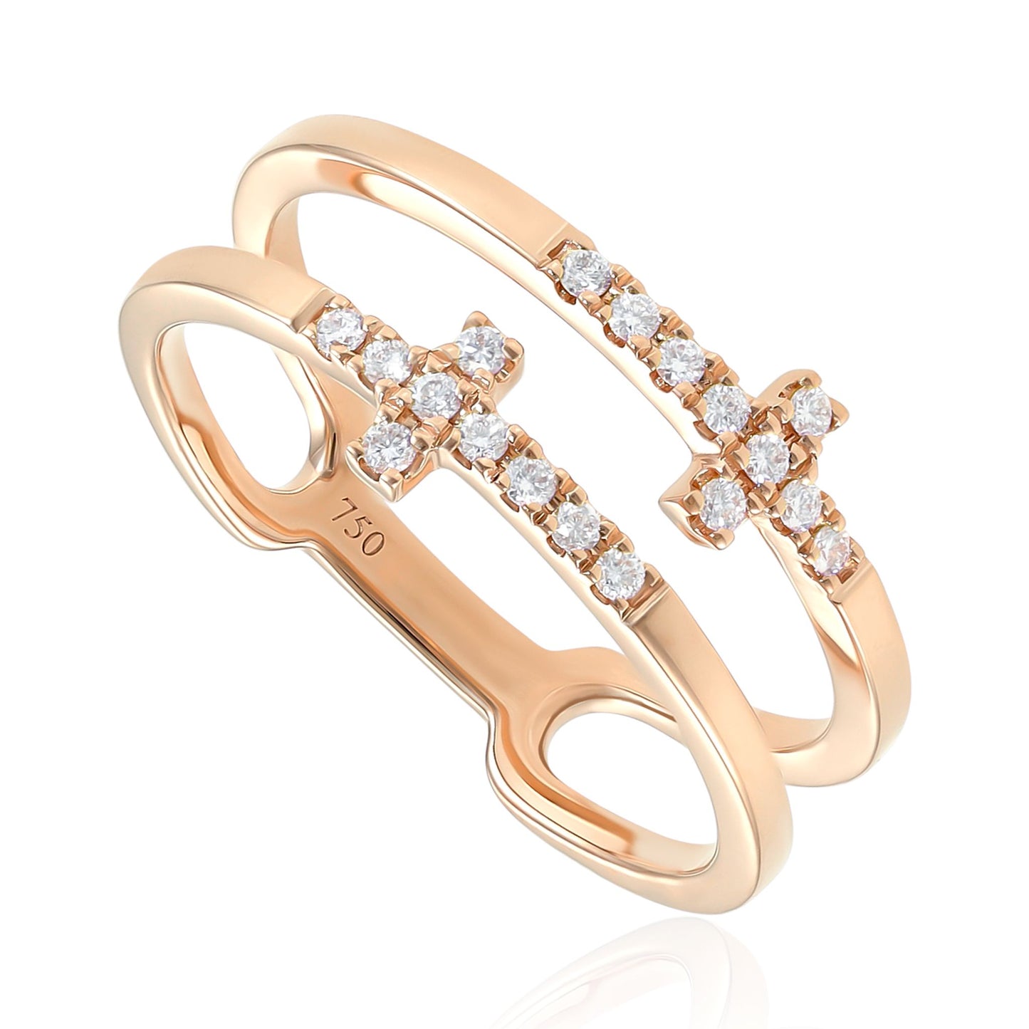 18ct Rose Gold Double Cross Diamond Ring