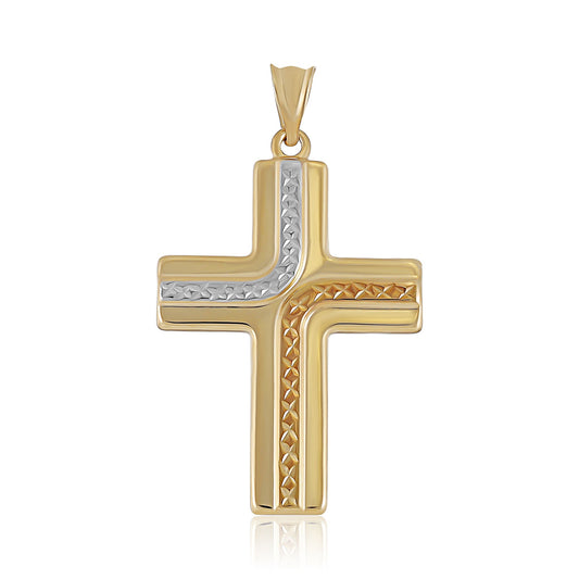 9ct Two Tone Gold Cross Pendant