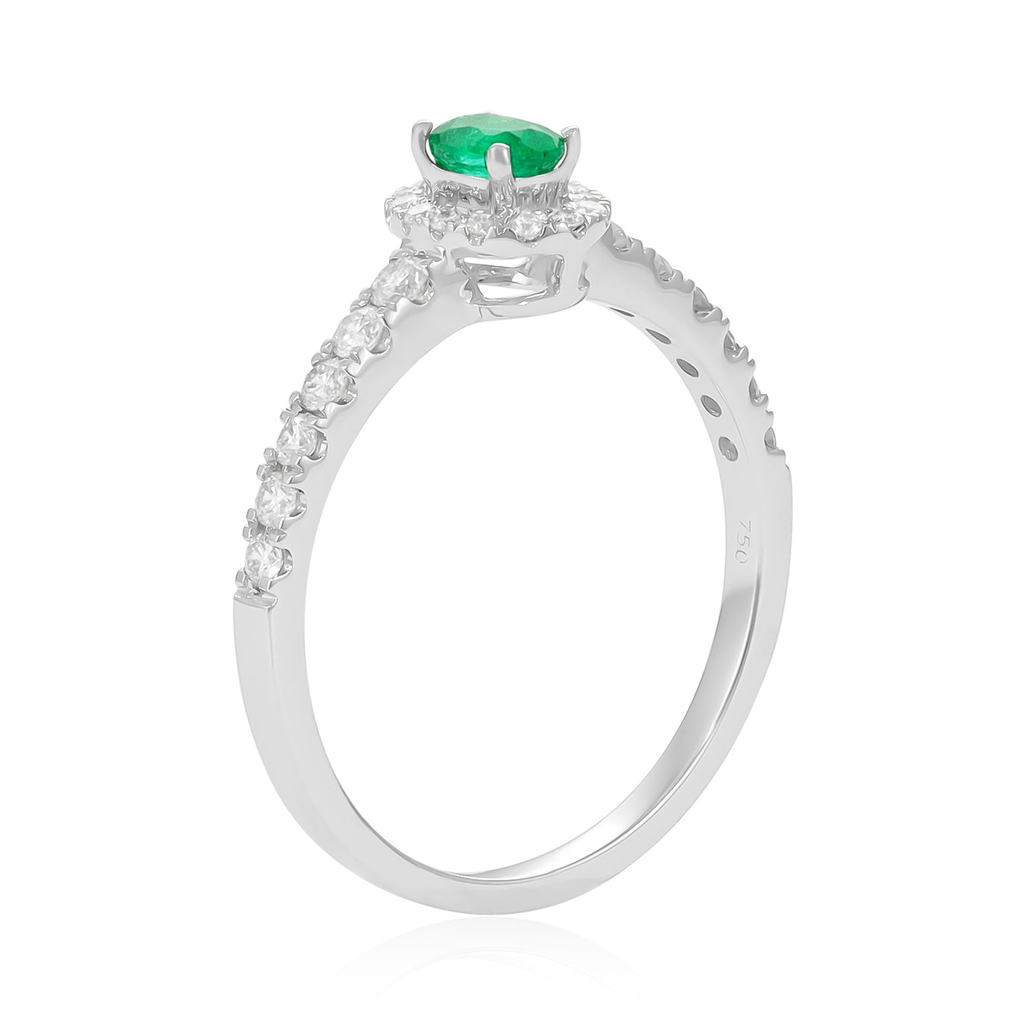 18ct White Gold Oval Emerald Halo Engagement Ring