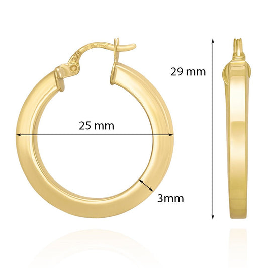 9ct Solid Yellow Gold Plain Hoop Earrings ERV0053S