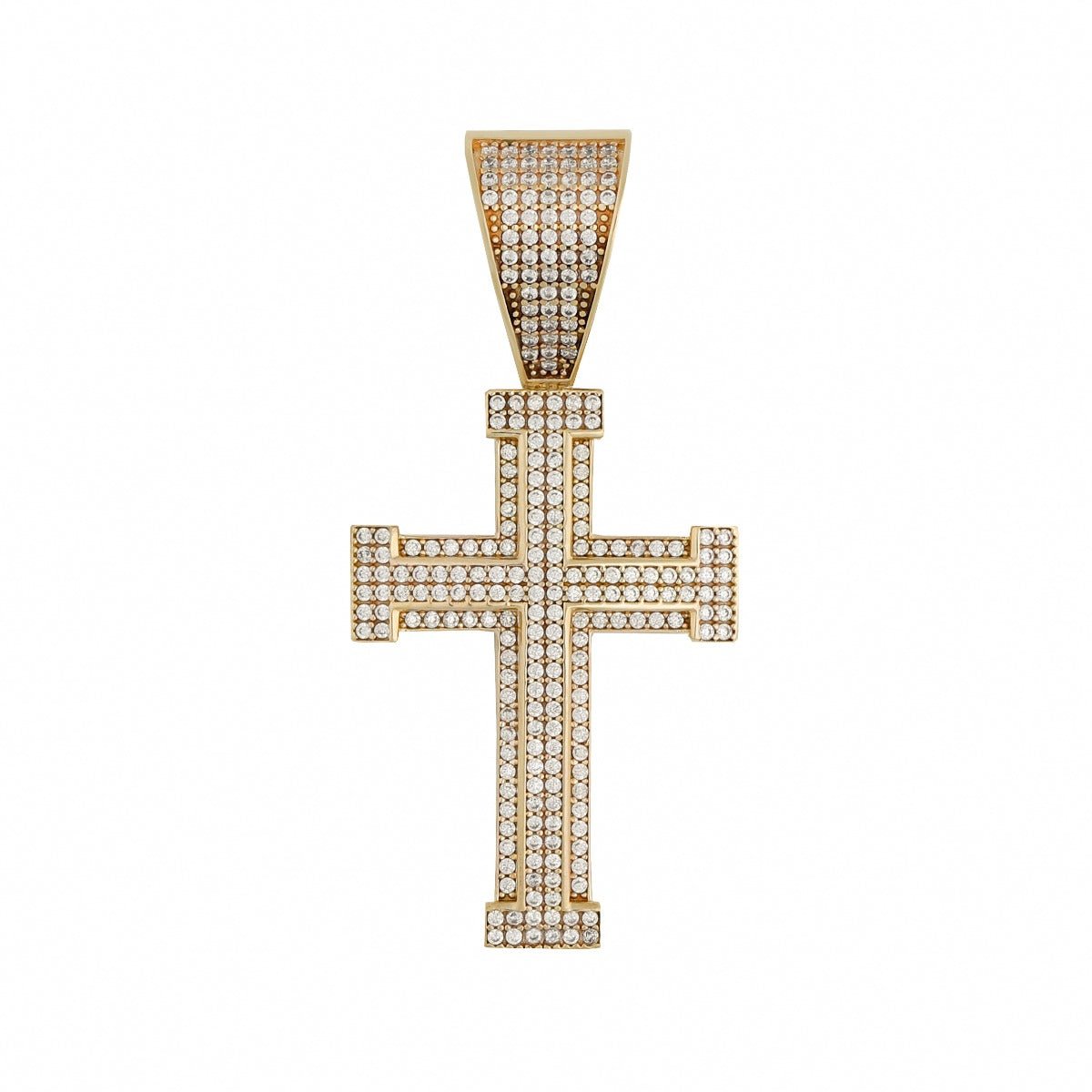 9ct Yellow Gold Layered Cross Pendant with Cubic Zirconia 40mm HPP0147